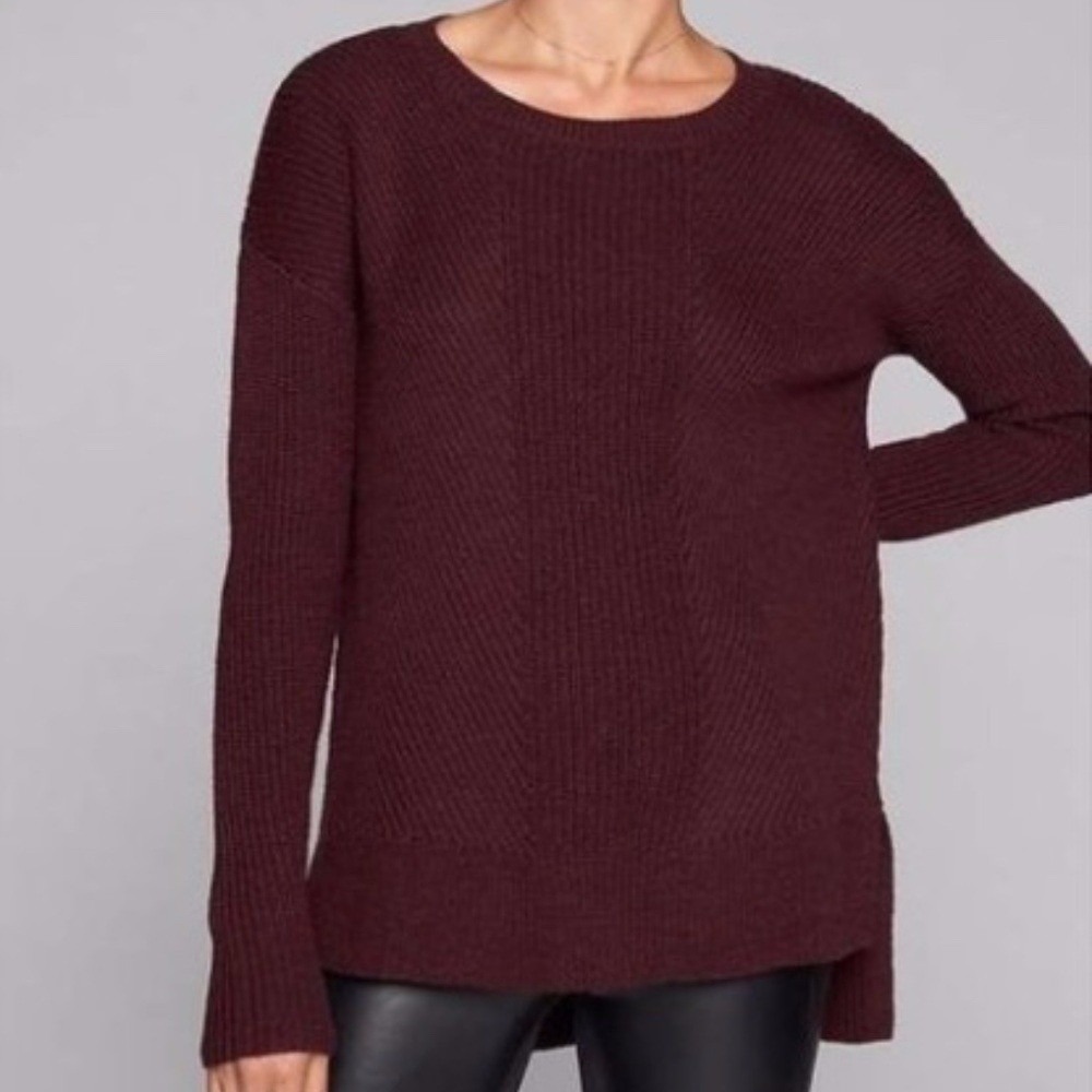 Athleta Sweater Women S Burgundy Mixed Ribbed Knit Pullover Crew Neck High Low